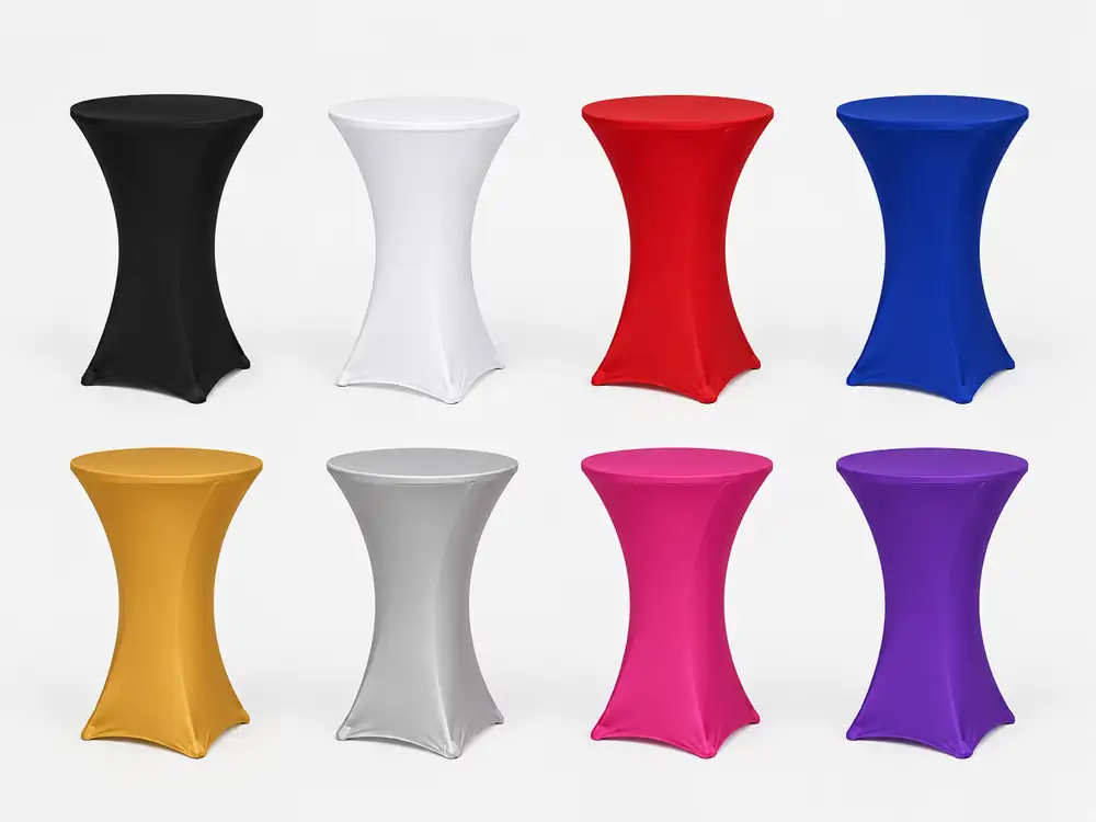 Cocktail table cover colour options in black white red blue gold silver pink and purple