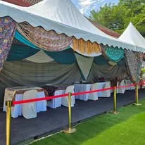 Outdoor canopy registration table setup