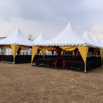 Outdoor pagoda canopy setup with event tables