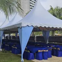 Pagoda canopy with blue table setup