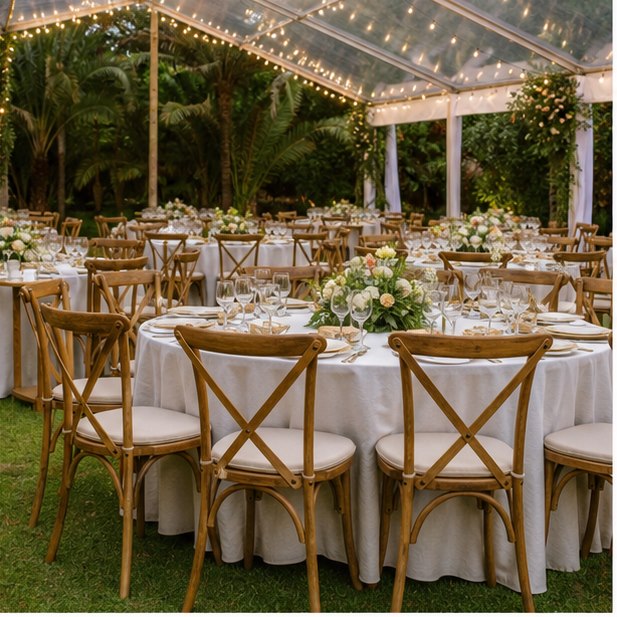 Cross Back Chair Rental venue setup for Malaysia event furniture rental