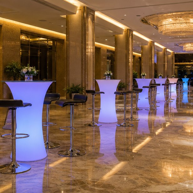 LED Bar Table Rental venue setup for Malaysia event furniture rental