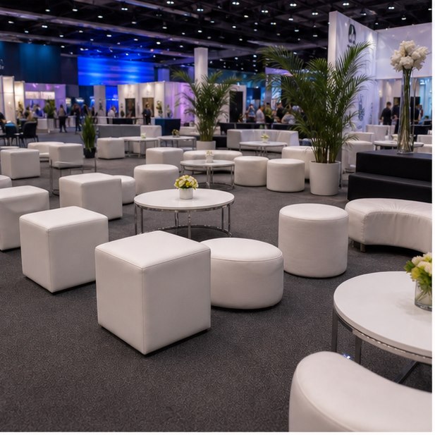 Ottoman and Cube Stool Rental venue setup for Malaysia event furniture rental