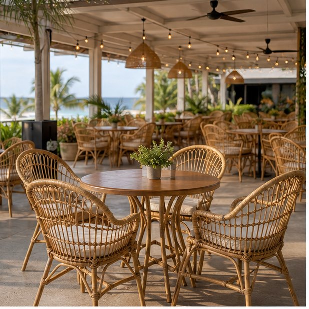 Rattan Garden Chair Rental venue setup for Malaysia event furniture rental
